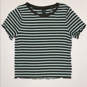 green, blue, and white striped women’s crop top